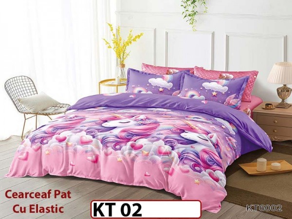 Lenjerie din finet 6 piese si cearceaf cu Elastic - KT02