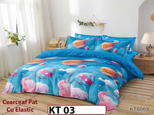 Lenjerie din finet 6 piese si cearceaf cu Elastic - KT03
