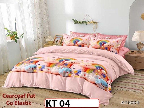 Lenjerie din finet 6 piese si cearceaf cu Elastic - KT04