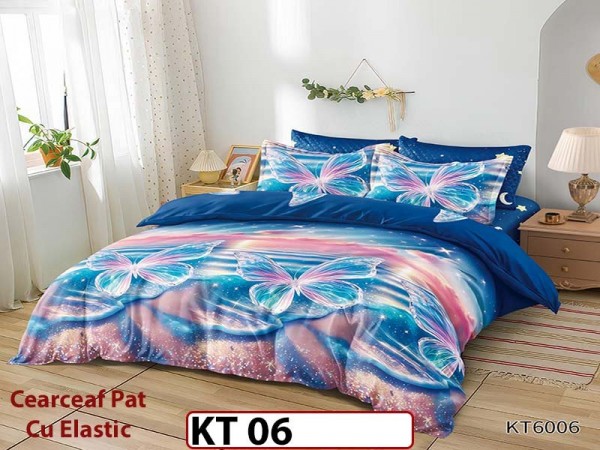 Lenjerie din finet 6 piese si cearceaf cu Elastic - KT06