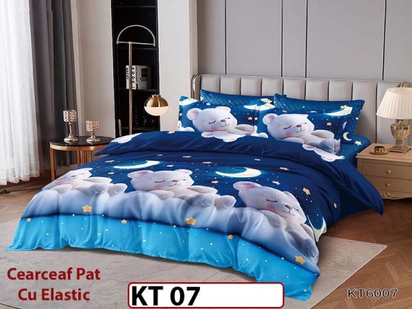 Lenjerie din finet 6 piese si cearceaf cu Elastic - KT07