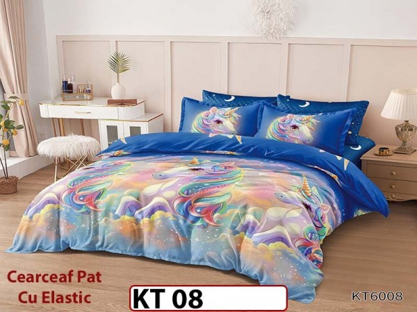 Lenjerie din finet 6 piese si cearceaf cu Elastic - KT08