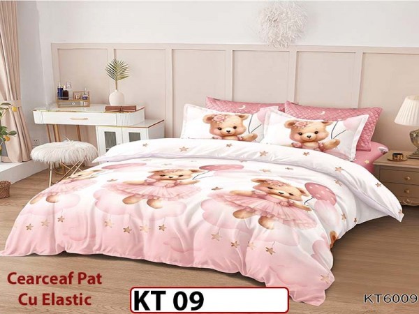 Lenjerie din finet 6 piese si cearceaf cu Elastic - KT09