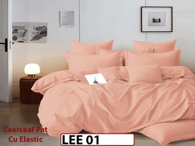 Lenjerie din damasc finet cu 6 piese, cearceaf cu elastic - LEE01