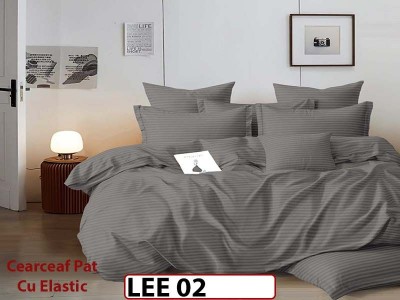 Lenjerie din damasc finet cu 6 piese, cearceaf cu elastic - LEE02