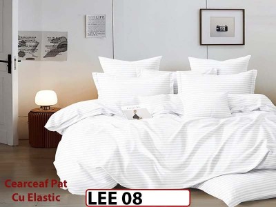 Lenjerie din damasc finet cu 6 piese, cearceaf cu elastic - LEE08