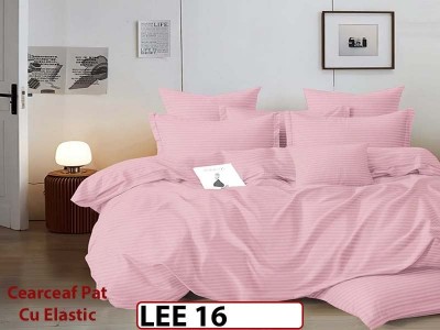 Lenjerie din damasc finet cu 6 piese, cearceaf cu elastic - LEE16