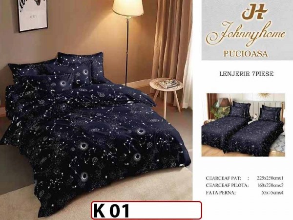 Lenjerie din bumbac Satinat 7 piese cu Doua Pilote - K01
