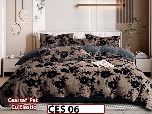 Lenjerie pentru pat dublu pufoasa din Blanita artificiala Tip Iepure din 6 piese - CES 06