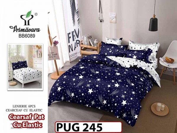 Lenjerie din finet 6 piese si cearceaf cu Elastic - PUG245 Lenjerie din finet 6 piese si cearceaf cu Elastic - PUG245