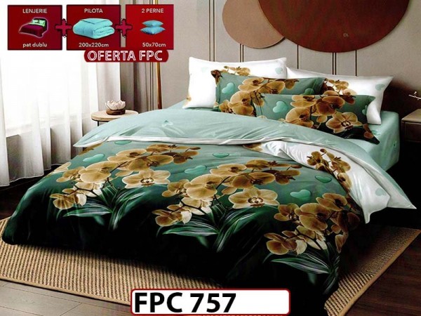 SET Lenjerie din Finet 6 Piese + Pilota 200x220cm + 2 Perne 50x70cm - FPC 757 SET Lenjerie din Finet 6 Piese + Pilota 200x220cm + 2 Perne 50x70cm - FPC 757