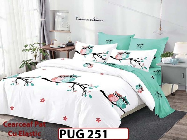 Lenjerie din finet 6 piese si cearceaf cu Elastic - PUG251 Lenjerie din finet 6 piese si cearceaf cu Elastic - PUG251