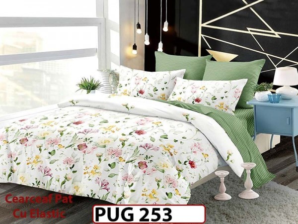 Lenjerie din finet 6 piese si cearceaf cu Elastic - PUG253 Lenjerie din finet 6 piese si cearceaf cu Elastic - PUG253