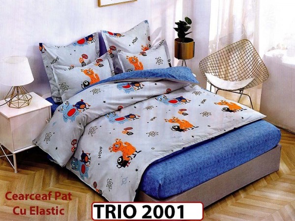 Lenjerie din finet  6 piese cearceaf cu elastic - TRIO2001