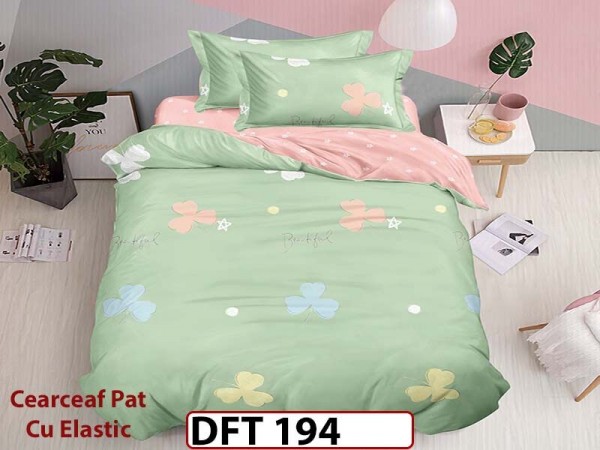 Lenjerie din finet 4 piese 1 Persoana Cearceaf cu Elastec - DFT194