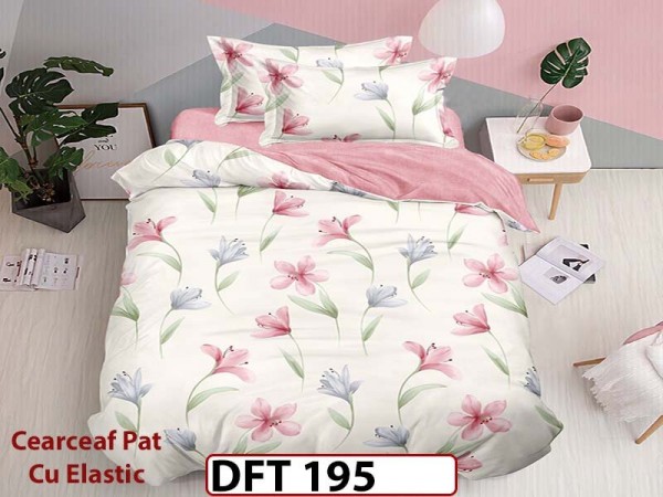 Lenjerie din finet 4 piese 1 Persoana Cearceaf cu Elastec - DFT195