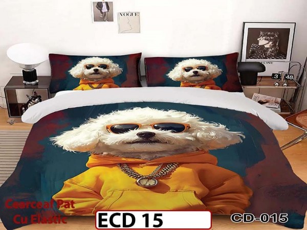 Lenjerie din finet 5D cu 6 piese si cearceaf cu elastic - ECD 15