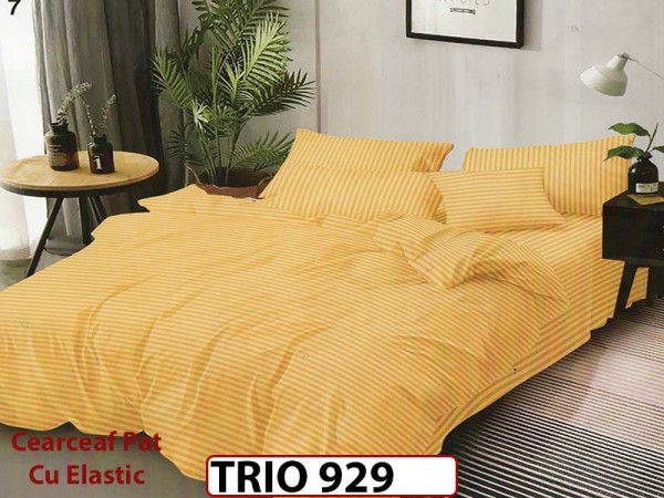 Lenjerie din damasc finetat  6 piese cearceaf cu elastic - TRIO929