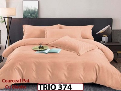 Lenjerie din damasc finetat  4 piese cearceaf cu elastic - TRIO374 Lenjerie din damasc finetat  4 piese cearceaf cu elastic - TRIO374