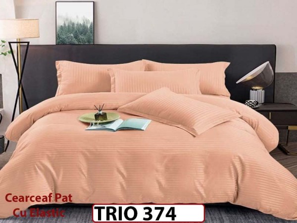 Lenjerie din damasc finetat 4 piese cearceaf cu elastic - TRIO374 Lenjerie din damasc finetat 4 piese cearceaf cu elastic - TRIO374