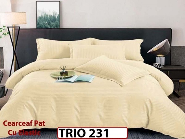 Lenjerie din damasc finetat  6 piese cearceaf cu elastic - TRIO 231 Lenjerie din damasc finetat  6 piese cearceaf cu elastic - TRIO 231