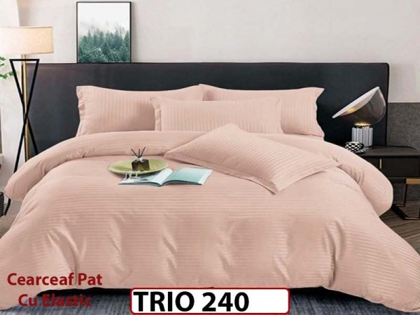 Lenjerie din damasc finetat  6 piese cearceaf cu elastic - TRIO 240 Lenjerie din damasc finetat  6 piese cearceaf cu elastic - TRIO 240