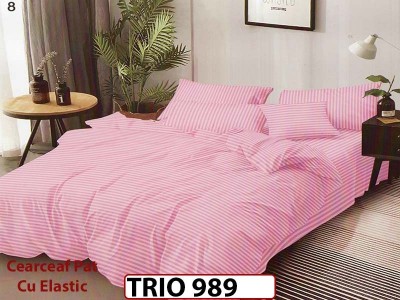 Lenjerie din damasc finetat  6 piese cearceaf cu elastic - TRIO989 Lenjerie din damasc finetat  6 piese cearceaf cu elastic - TRIO989