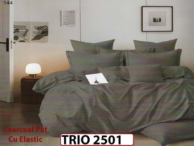 Lenjerie din damasc finetat  6 piese cearceaf cu elastic - TRIO 2501 Lenjerie din damasc finetat  6 piese cearceaf cu elastic - TRIO 2501