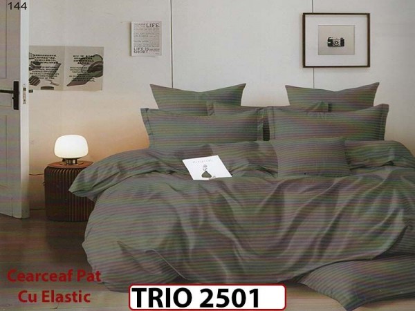 Lenjerie din damasc finetat  6 piese cearceaf cu elastic - TRIO 2501 Lenjerie din damasc finetat  6 piese cearceaf cu elastic - TRIO 2501