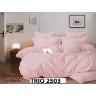 Lenjerie din damasc finetat  6 piese cearceaf cu elastic - TRIO 2503
