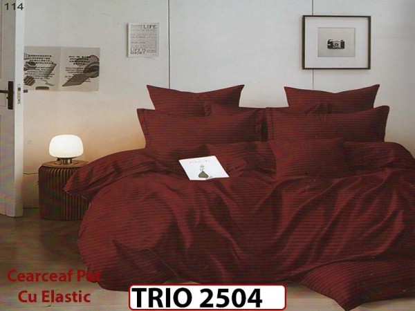 Lenjerie din damasc finetat  6 piese cearceaf cu elastic - TRIO 2504 Lenjerie din damasc finetat  6 piese cearceaf cu elastic - TRIO 2504