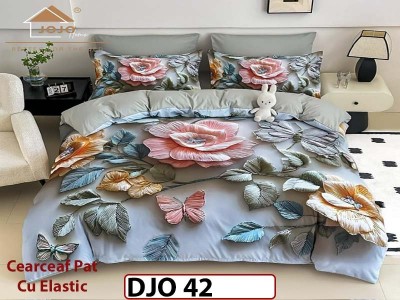 Lenjerie 3D din finet 4 piese 1 Persoana Cearceaf cu Elastec - DJO42