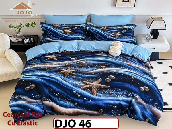 Lenjerie 3D din finet 4 piese 1 Persoana Cearceaf cu Elastec - DJO46