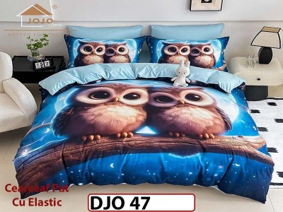 Lenjerie 3D din finet 4 piese 1 Persoana Cearceaf cu Elastec - DJO47