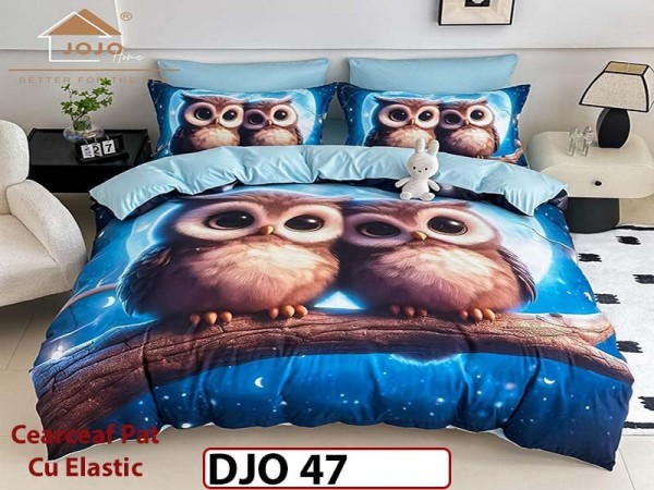 Lenjerie 3D din finet 4 piese 1 Persoana Cearceaf cu Elastec - DJO47