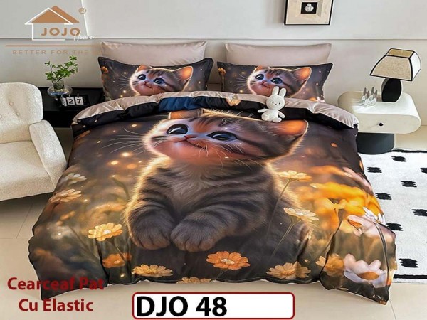 Lenjerie 3D din finet 4 piese 1 Persoana Cearceaf cu Elastec - DJO48