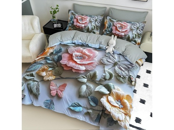 Lenjerie 3D din finet 4 piese 1 Persoana Cearceaf cu Elastec - DJO42