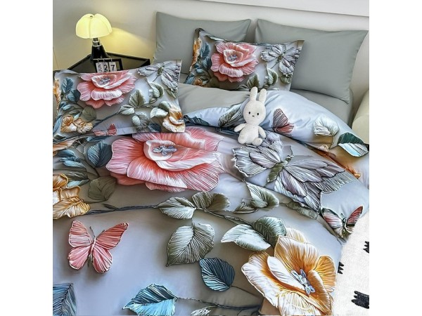 Lenjerie 3D din finet 4 piese 1 Persoana Cearceaf cu Elastec - DJO42