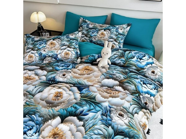 Lenjerie 3D din finet 4 piese 1 Persoana Cearceaf cu Elastec - DJO44