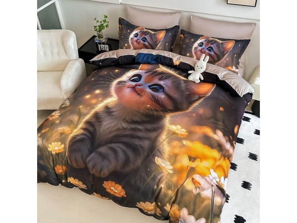 Lenjerie 3D din finet 4 piese 1 Persoana Cearceaf cu Elastec - DJO48