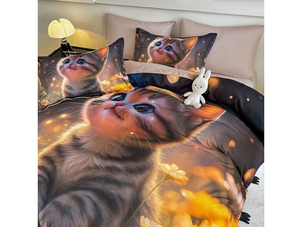 Lenjerie 3D din finet 4 piese 1 Persoana Cearceaf cu Elastec - DJO48