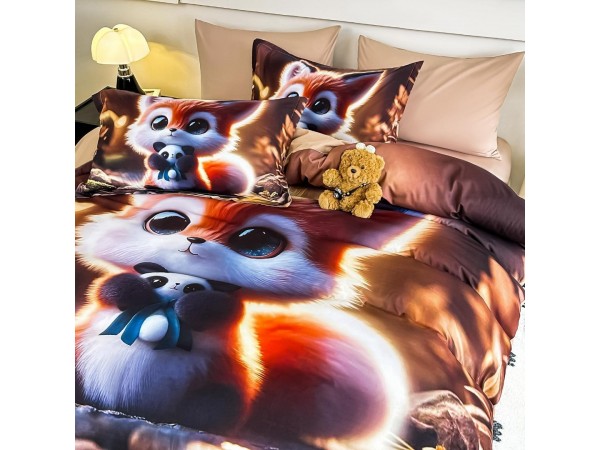 Lenjerie 3D din finet 4 piese 1 Persoana Cearceaf cu Elastec - DJO51