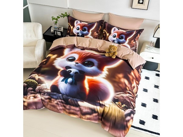 Lenjerie 3D din finet 4 piese 1 Persoana Cearceaf cu Elastec - DJO51