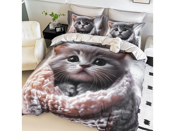 Lenjerie 3D din finet 4 piese 1 Persoana Cearceaf cu Elastec - DJO53