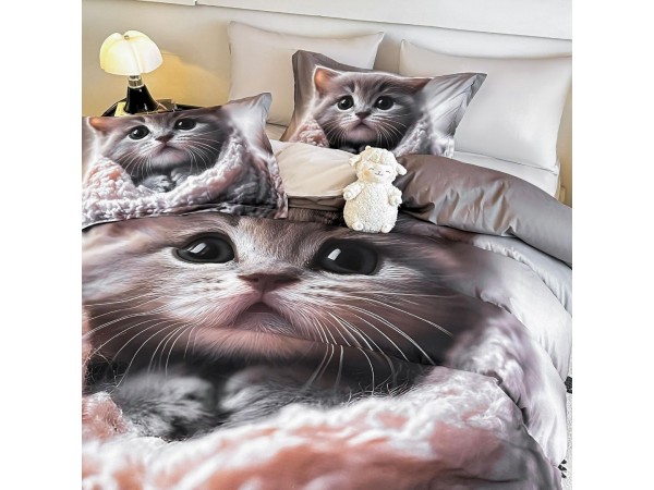 Lenjerie 3D din finet 4 piese 1 Persoana Cearceaf cu Elastec - DJO53