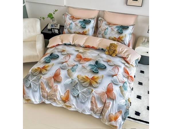 Lenjerie 3D din finet 4 piese 1 Persoana Cearceaf cu Elastec - DJO54