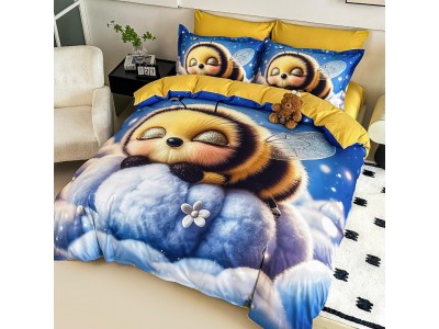 Lenjerie 3D din finet 4 piese 1 Persoana Cearceaf cu Elastec - DJO55