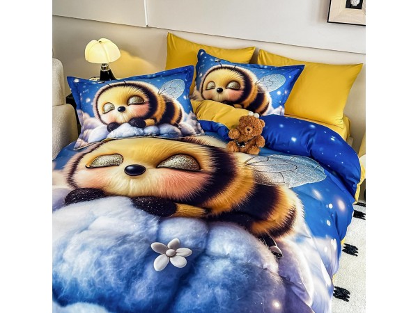 Lenjerie 3D din finet 4 piese 1 Persoana Cearceaf cu Elastec - DJO55