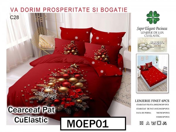 Lenjerie din finet  6 piese si cearceaf cu elastic - MOEP