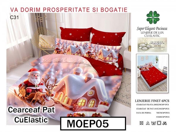 Lenjerie din finet  6 piese si cearceaf cu elastic - MOEP